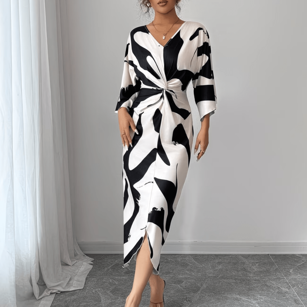 Abstract Twist Waist Midi Dress