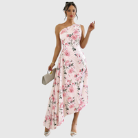 Floral One Shoulder Pleated Midi Dress
