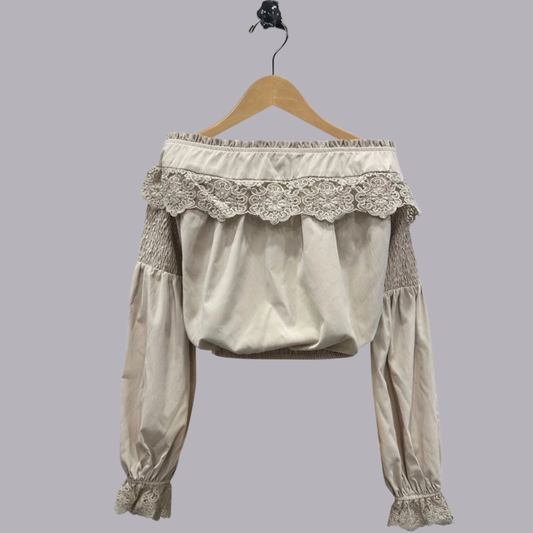 Women Off Shoulder Blouse Long Sleeve Lace Lantern Sleeve Top