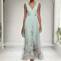 Floral Chiffon V Neck Maxi Dress