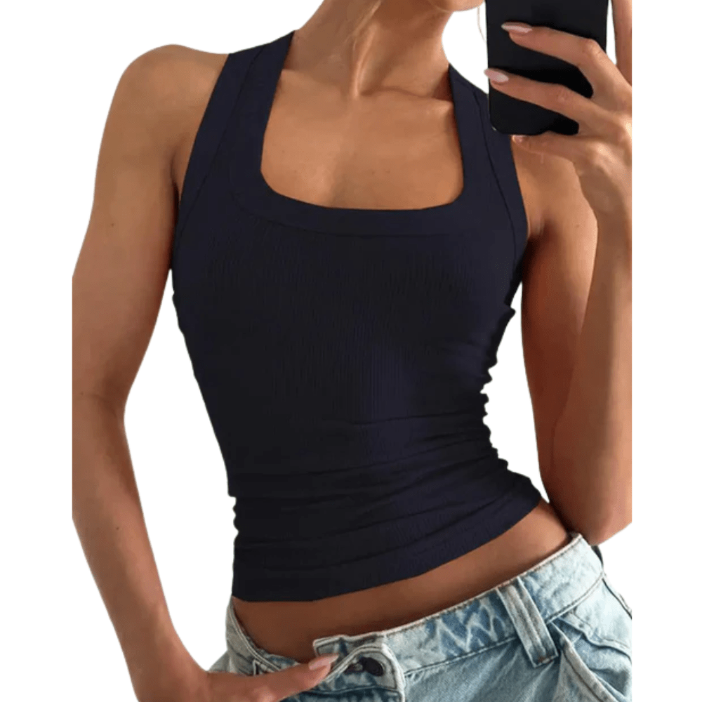 Ribbed U Neck Racer Tank Top