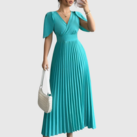 Flutter Sleeve Pleated Midi Dress