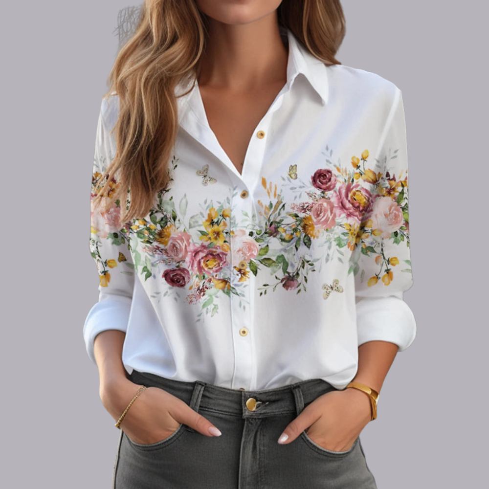 Women Floral Print Blouse Long Sleeve Loose Casual Fit