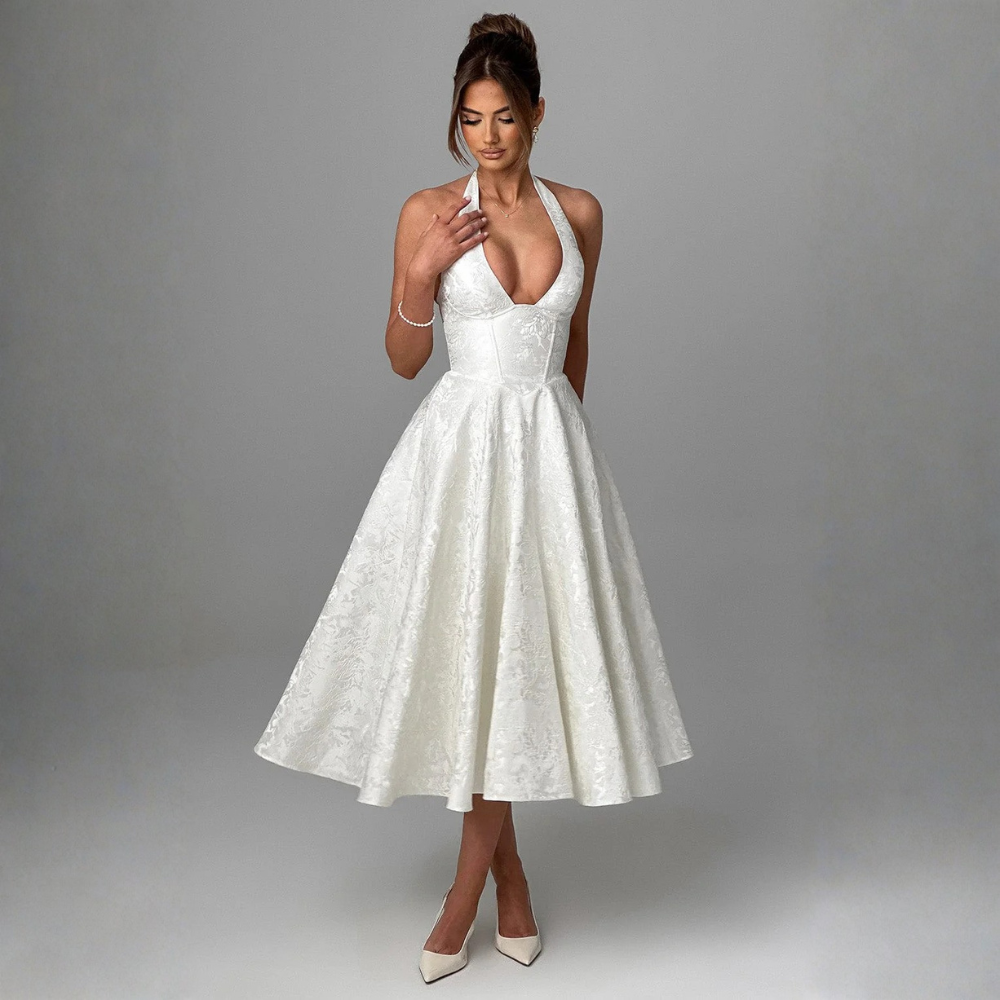 Halter Neck Fit And Flare Midi Dress