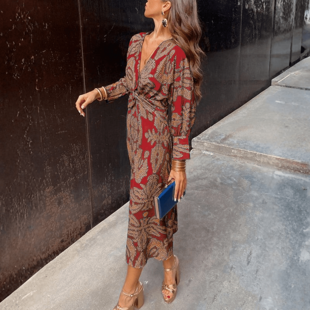 Printed Knot Front Maxi Dress