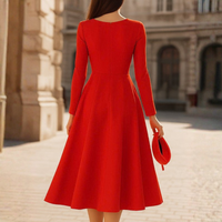 Elegant Red V-Neck Fit and Flare Midi Dress