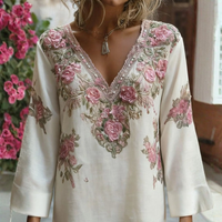Women V Neck Floral Print Top Half Sleeve Summer Casual