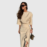 Round Neck Pleated Midi Dress