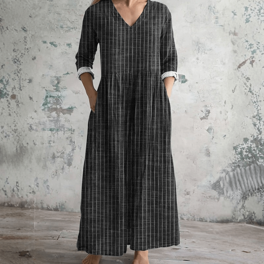 Breathable V Neck Linen Dress