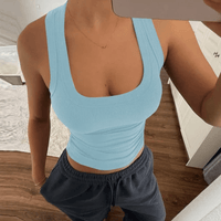 Ribbed U Neck Racer Tank Top