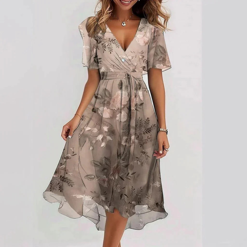 Floral Wrap Midi Dress With Waist Tie
