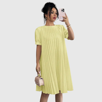 Pleated Puff Sleeve Midi Dress
