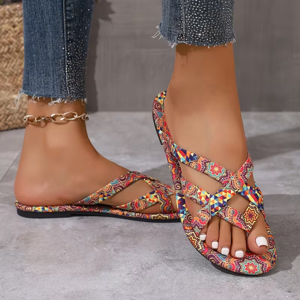 Bohemian Print Flat Roman Sandals