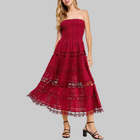 Strapless Eyelet Lace Midi Dress