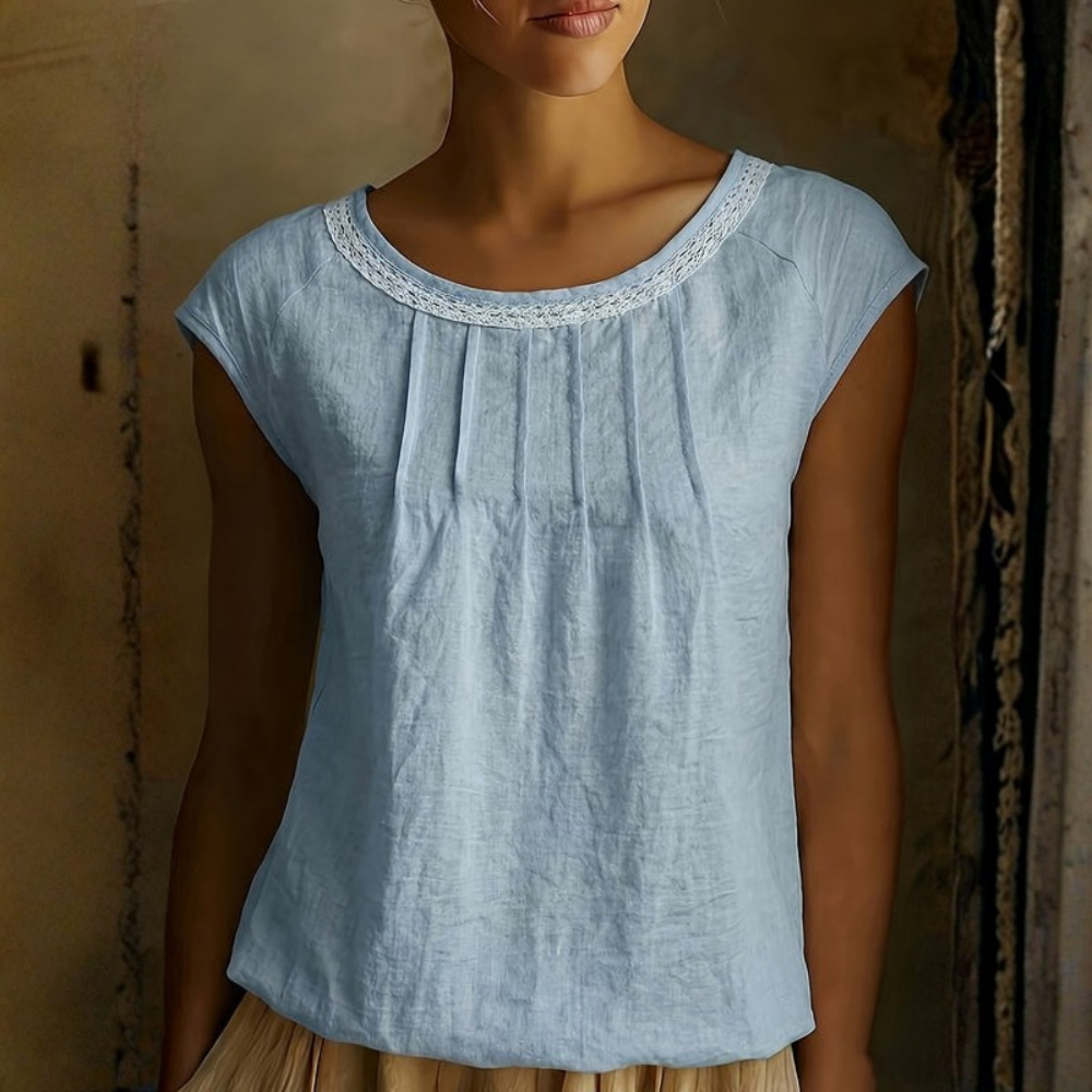 Elegant Linen Round Neck Blouse