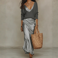 Elegant Slip Midi Dress Minimalist V Neck