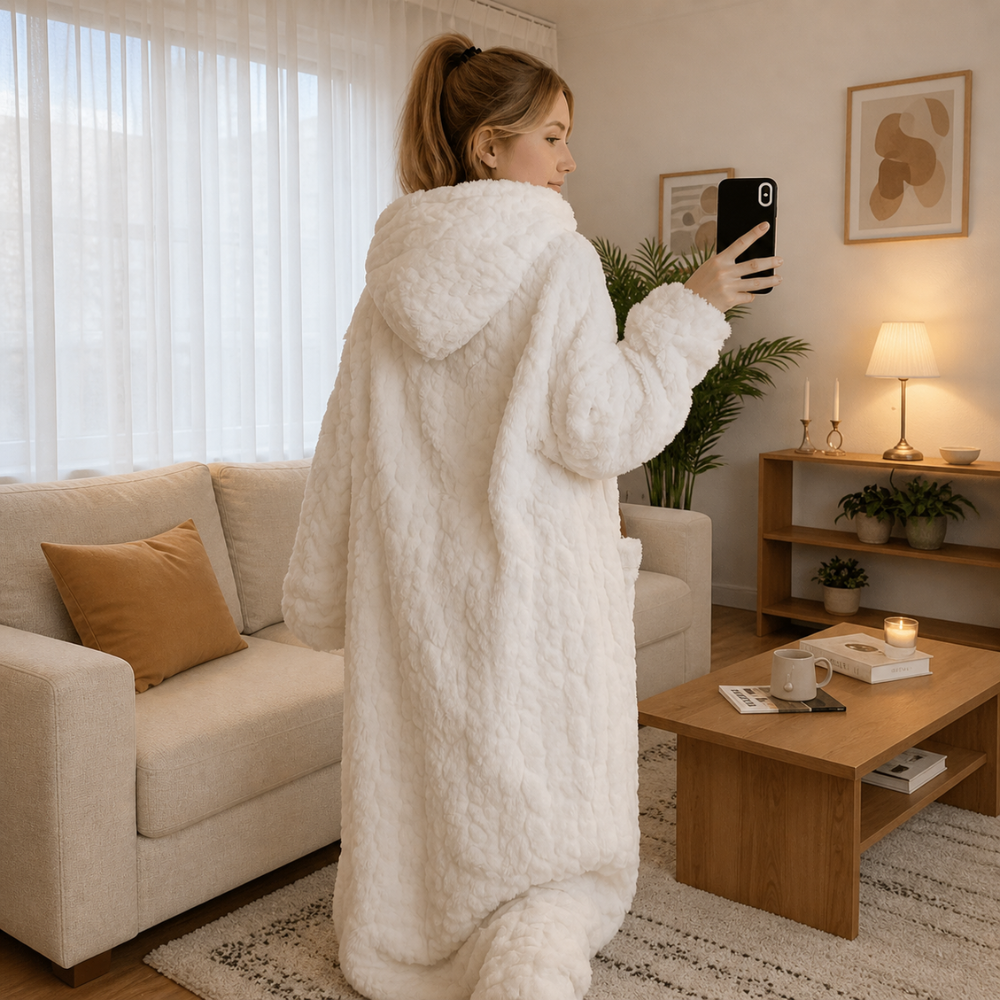 Cozy Hooded Knit Bathrobe With Pockets