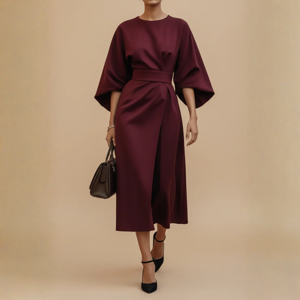 Silk Lantern Sleeve Midi Dress