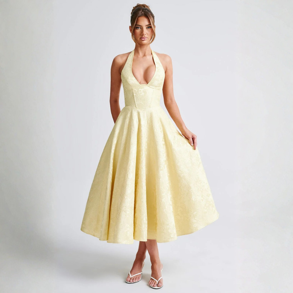 Halter Neck Fit And Flare Midi Dress