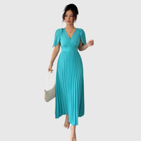 Flutter Sleeve Pleated Midi Dress
