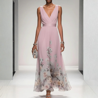 Floral Chiffon V Neck Maxi Dress