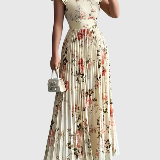 Floral Square Neck Pleated Midi Dress