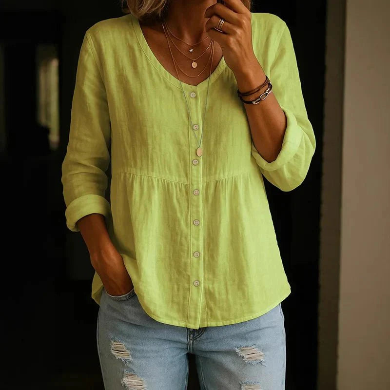 Breathable V Neck Linen Blouse
