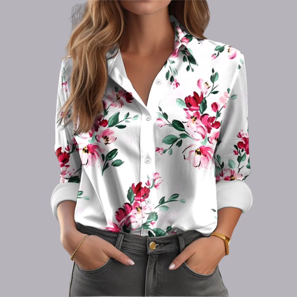 Women Floral Print Blouse Long Sleeve Loose Casual Fit