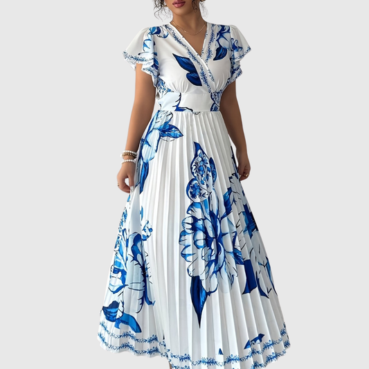 Floral Print Pleated Vacation Dress
