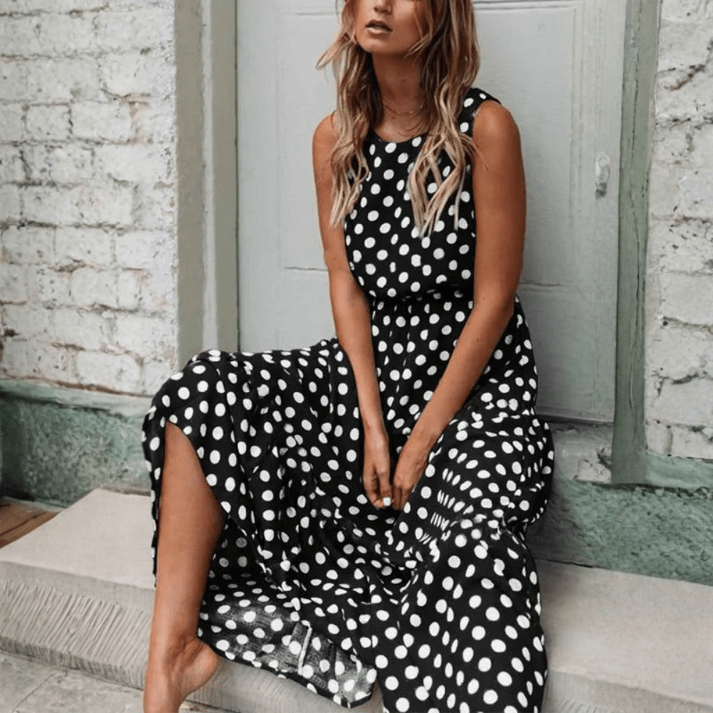 Polka Dot Sleeveless Midi Dress