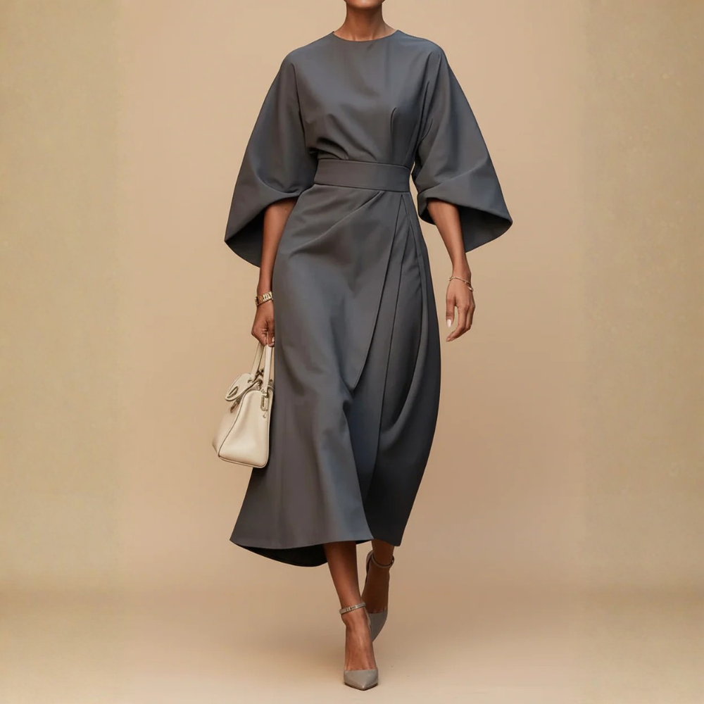 Silk Lantern Sleeve Midi Dress