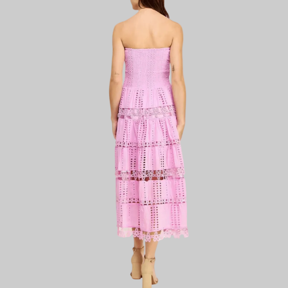 Strapless Eyelet Lace Midi Dress