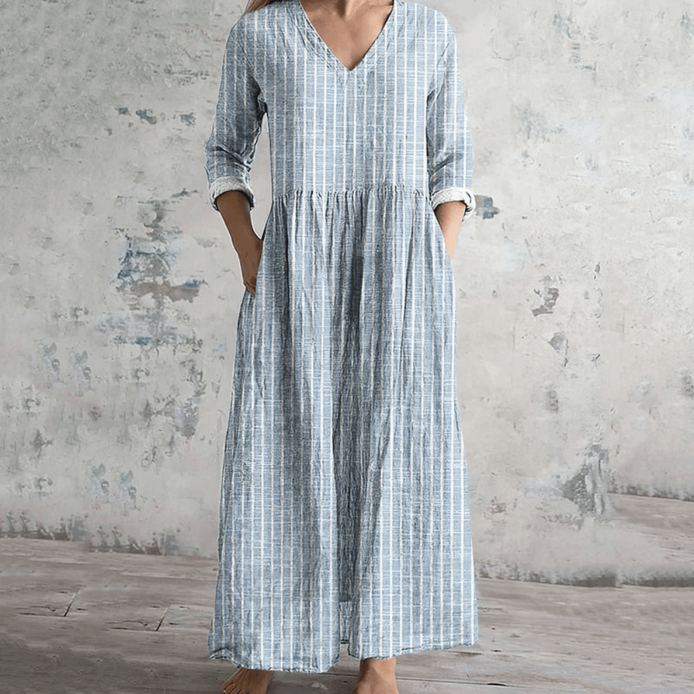 Breathable V Neck Linen Dress