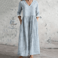 Breathable V Neck Linen Dress