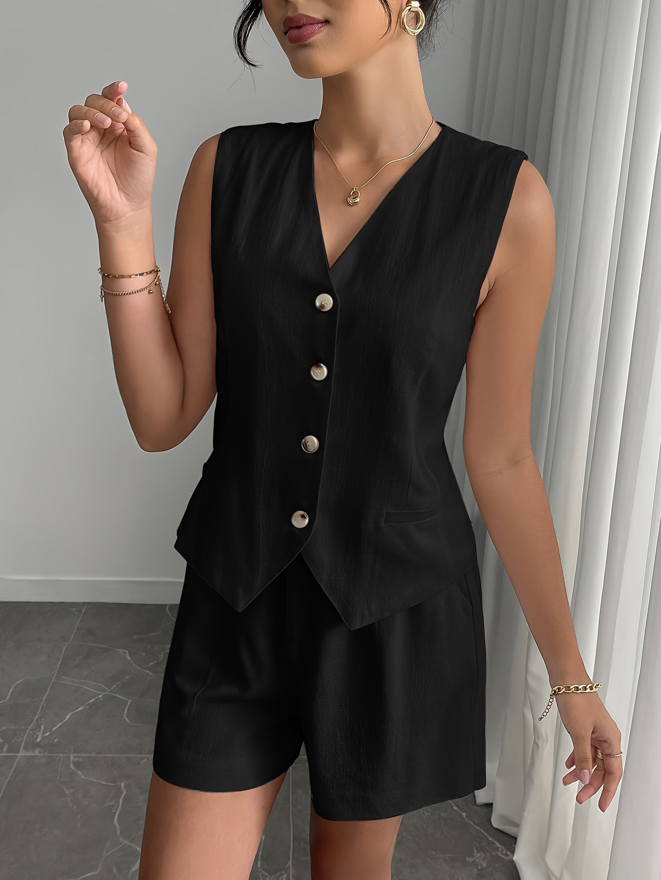 Elegant Vest Shorts Set