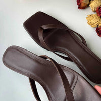 Elegant SquareToe KittenHeelSandals Womens