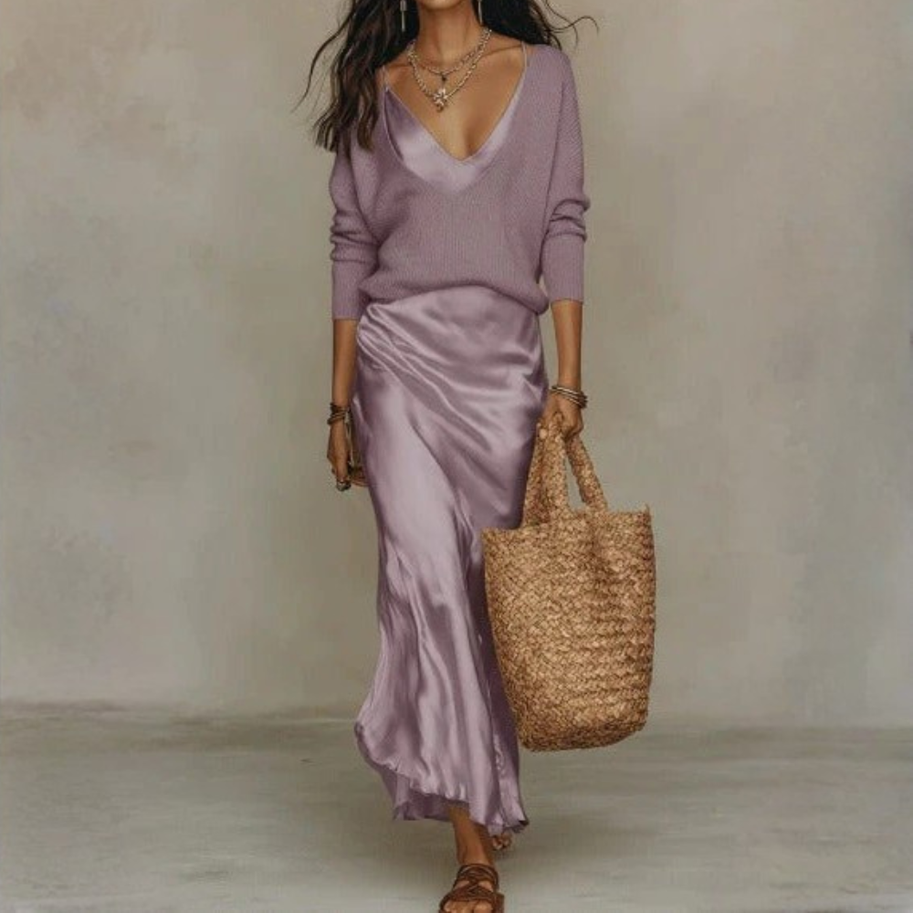 Elegant Slip Midi Dress Minimalist V Neck
