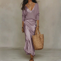 Elegant Slip Midi Dress Minimalist V Neck
