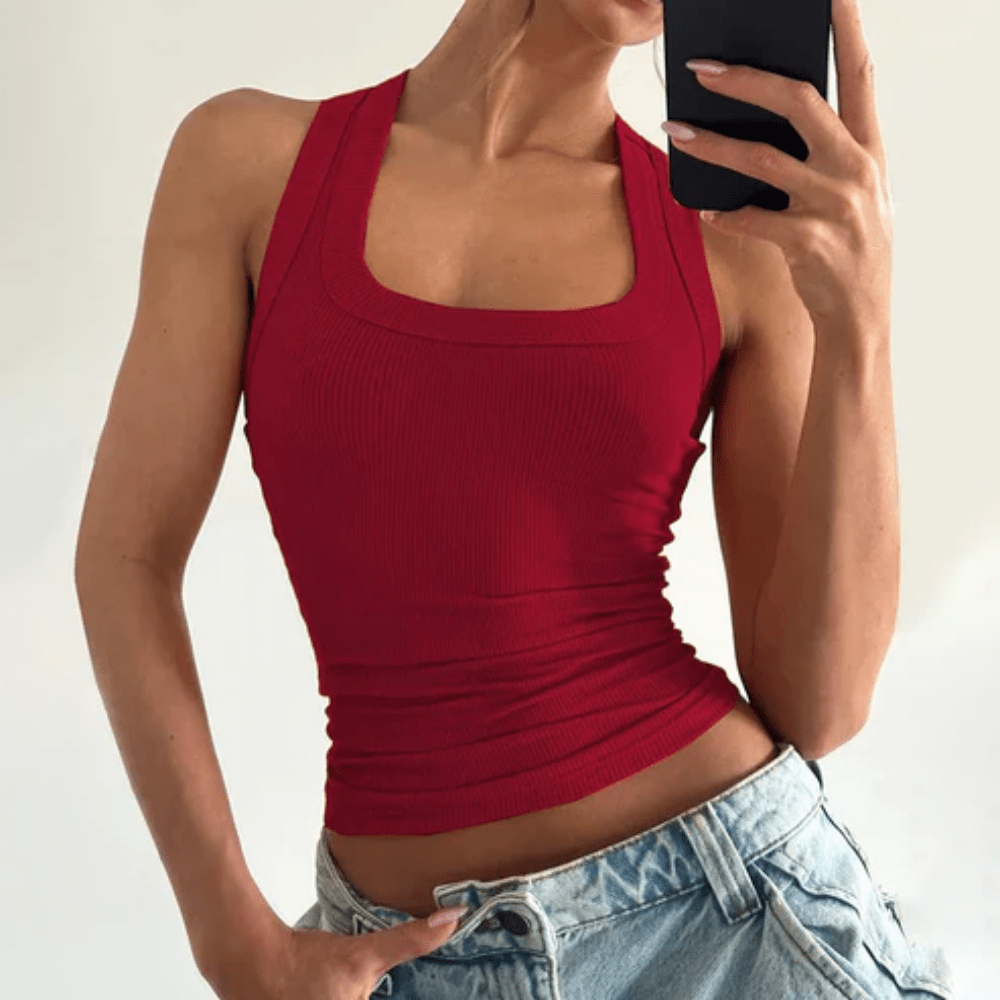 Ribbed U Neck Racer Tank Top