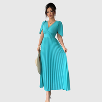 Flutter Sleeve Pleated Midi Dress
