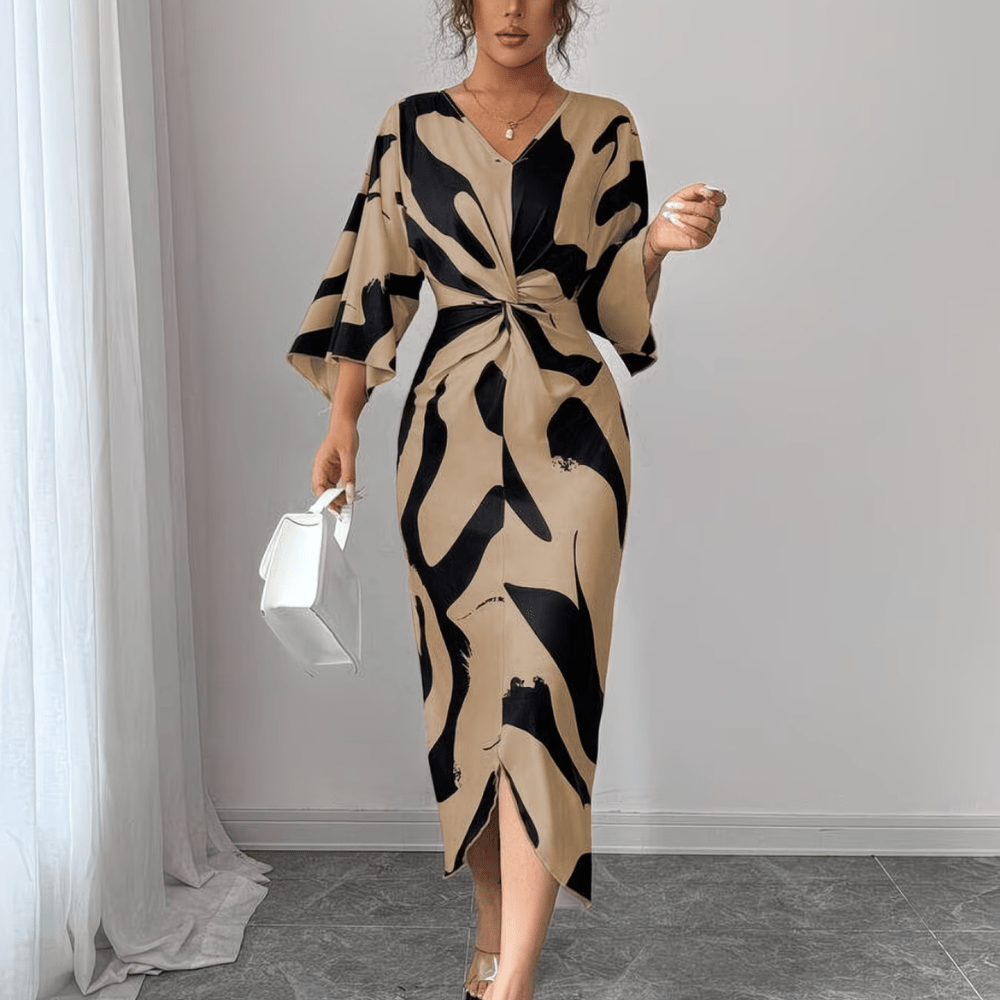 Abstract Twist Waist Midi Dress
