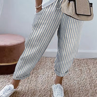 Striped Cotton Drawstring Cropped Pants