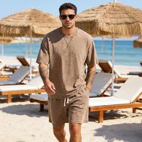 Coffee Brown Cotton Loungewear Shorts Elastic Waist Loose Fit