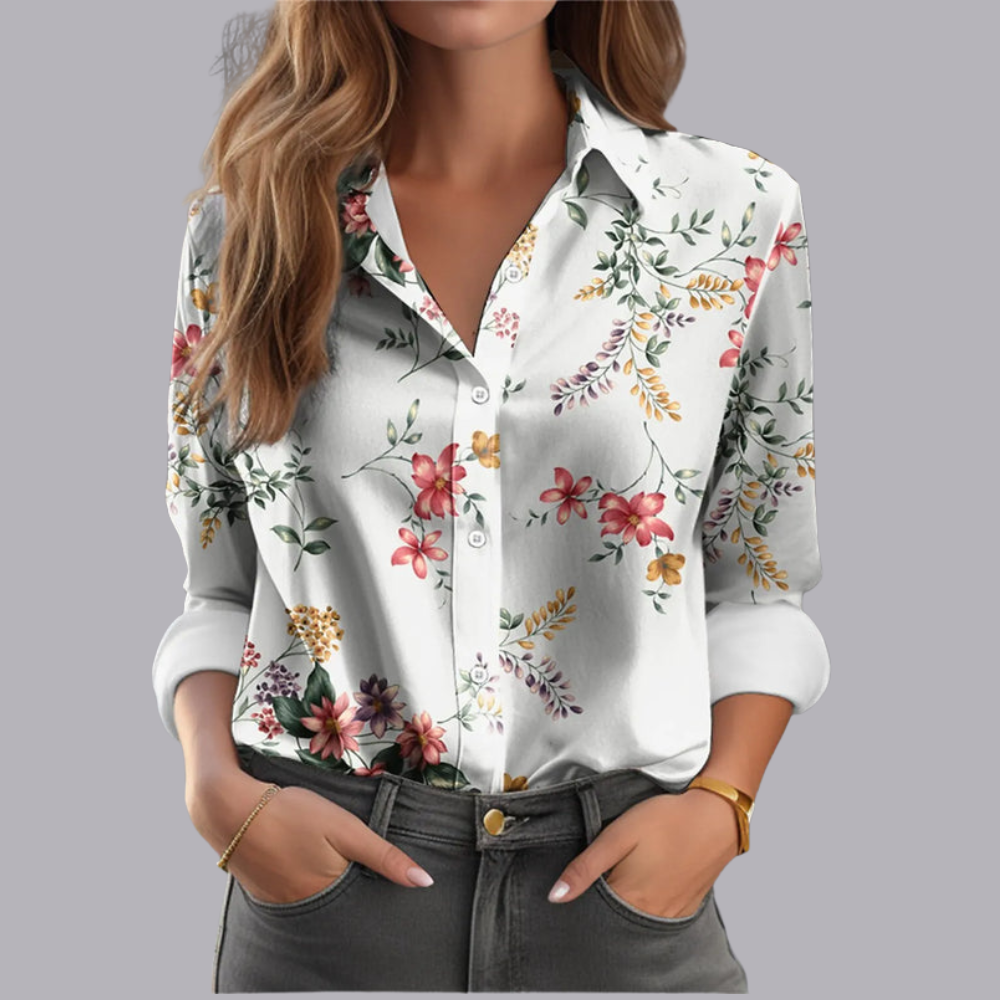Women Floral Print Blouse Long Sleeve Loose Casual Fit