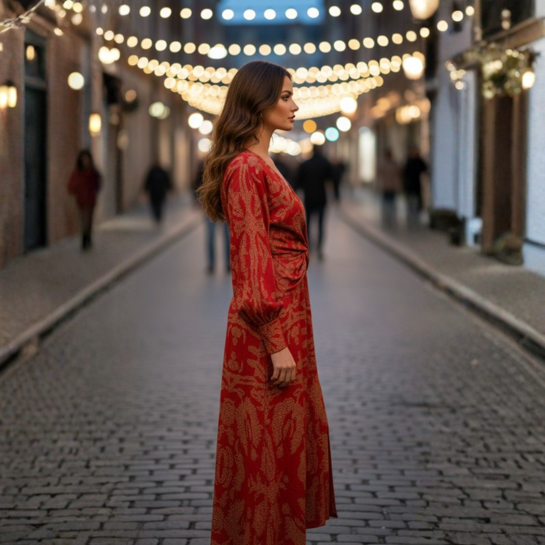 Elegant Vneck Midi Dress
