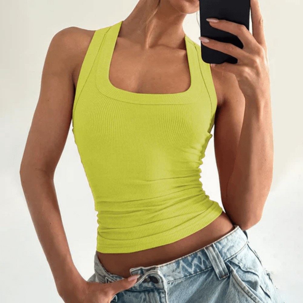 Ribbed U Neck Racer Tank Top