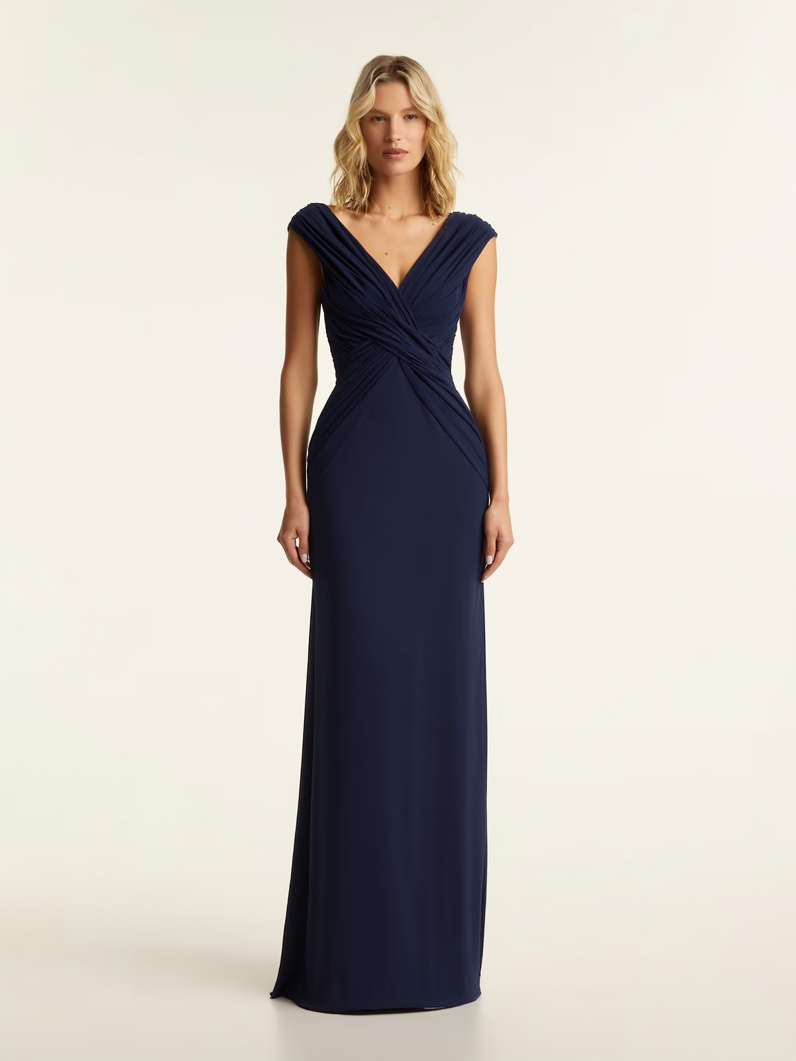 Elegant Formal Maxi Dress | Navy Blue / S | front | Bimbloo