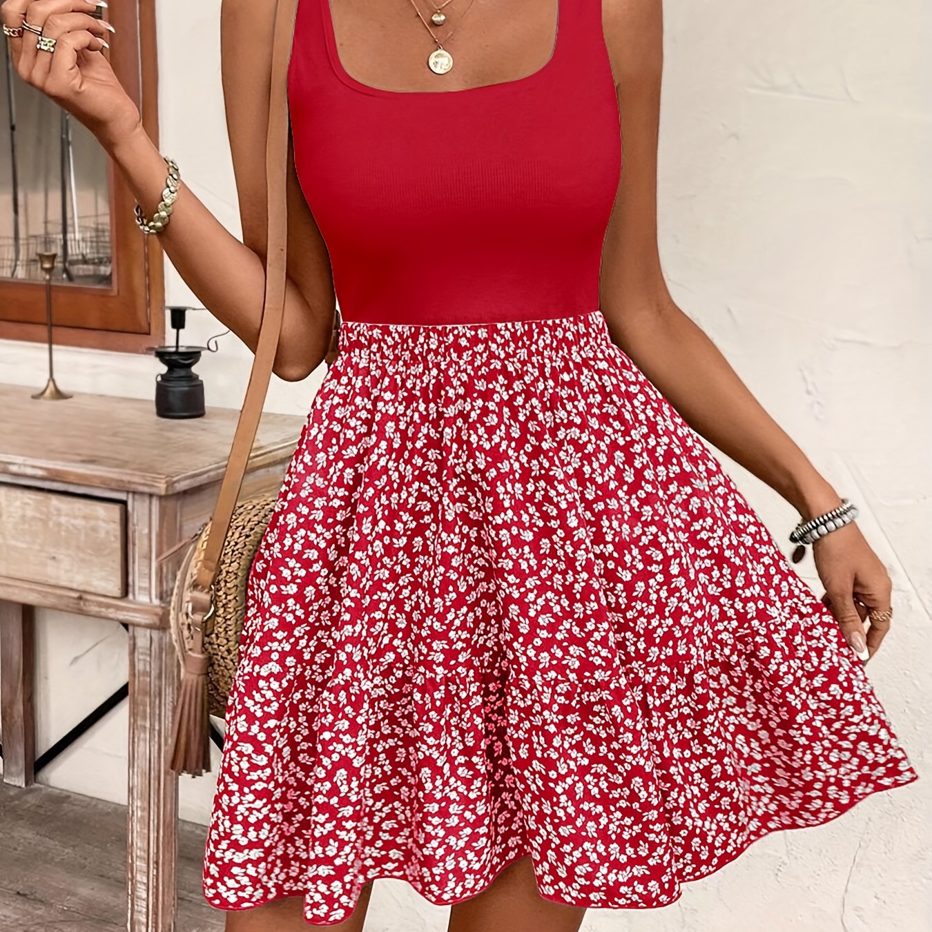 Vacation Tank Dress with Elegant Floral Print