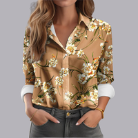 Women Floral Print Blouse Long Sleeve Loose Casual Fit