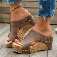 Women Platform Wedge Sandals Slip On Open Toe Cushioned Sole